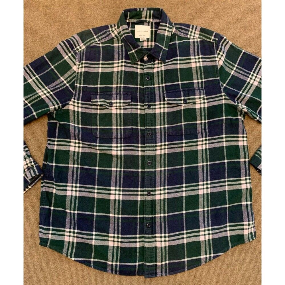 American Eagle Shirt Mens XL Flannel Plaid Super Soft Cotton Long Sleeve